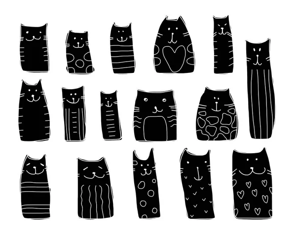 Czarne koty kolekcji, szkic do projektowania — Wektor stockowy
