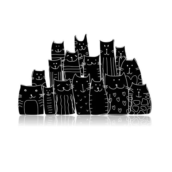 Siyah kediler, tasarım için kroki — Stok Vektör