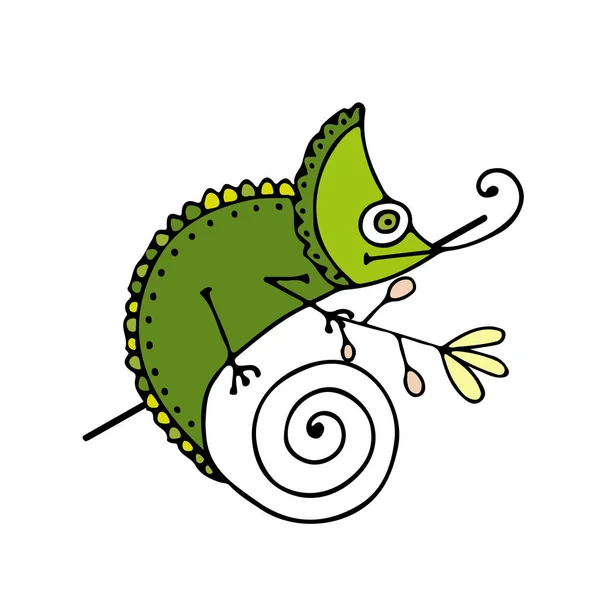 Chameleon tecknad, skiss för din design — Stock vektor