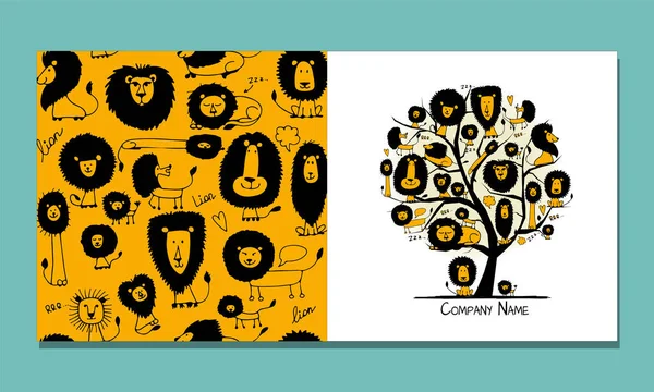 Diseño de tarjeta de felicitación, leones divertidos — Archivo Imágenes Vectoriales