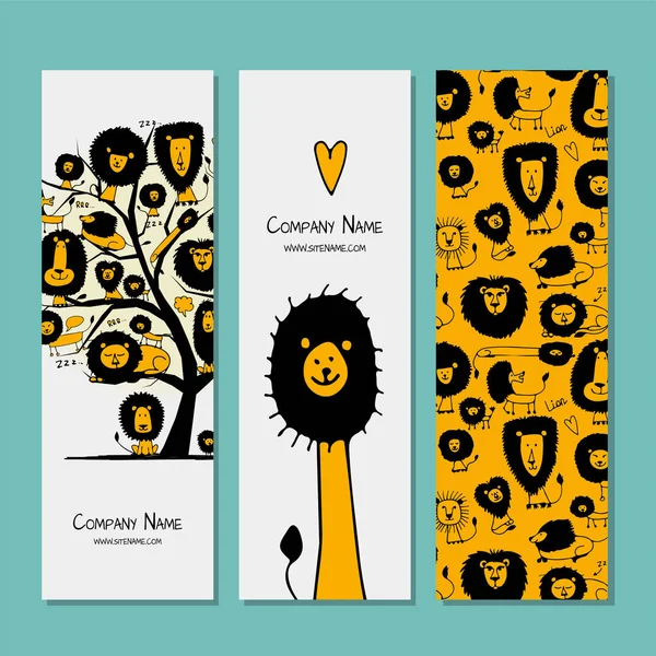 Banners design, leões engraçados — Vetor de Stock