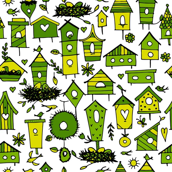 Birdhouses, seamless pattern for your design — Stock Vector