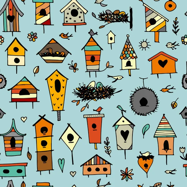 Birdhouses, sömlösa mönster för din design — Stock vektor