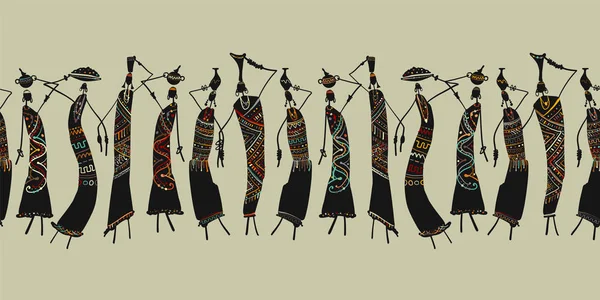 Африканські жінки з глечиками, безшовний візерунок для вашого дизайну — стоковий вектор