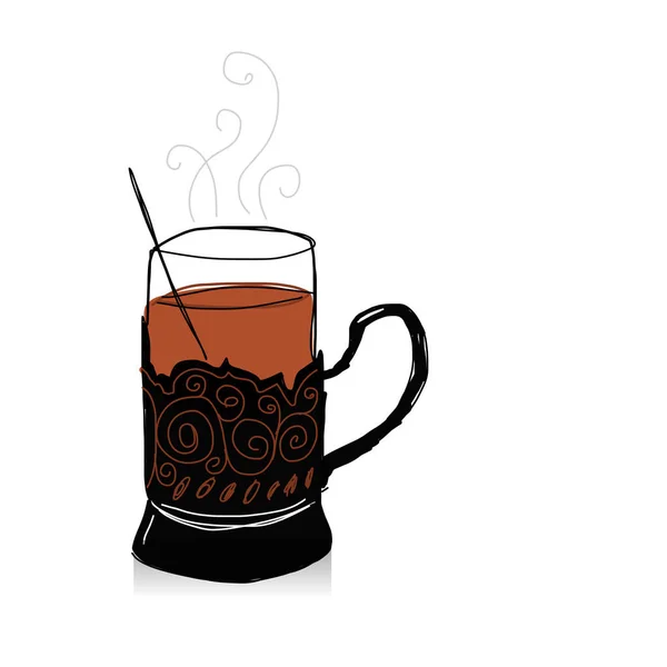 Taza de té vintage portavasos, boceto para su diseño — Vector de stock
