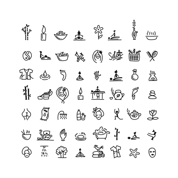 Masaje y spa, conjunto de iconos para su diseño — Vector de stock