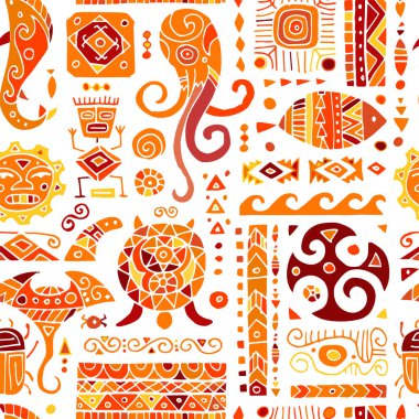 Tasarımınız için el yapımı etnik bir süs. Polinezya tarzı, kusursuz desen