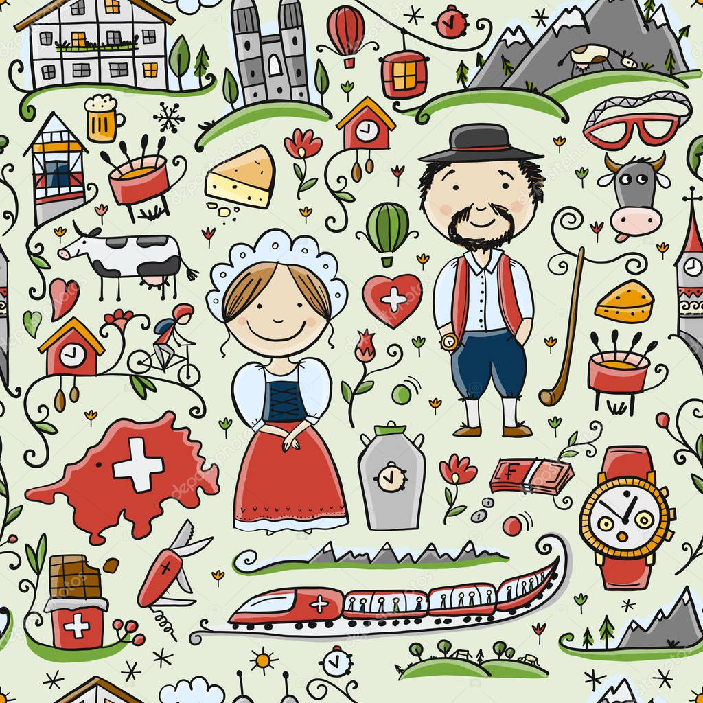 Travel to Switzerland. Seamless pattern for your design