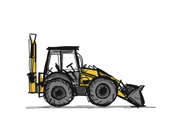 Escavator, sketch for your design — Stock Vector