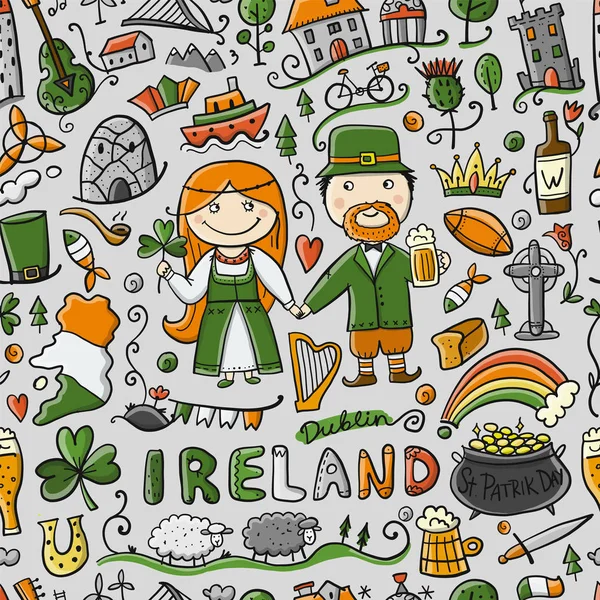 Voyage en Irlande. Modèle sans couture pour votre conception — Image vectorielle