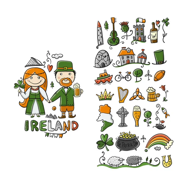 Voyage en Irlande. Ensemble d'icônes pour votre design — Image vectorielle
