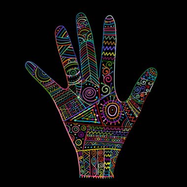 Süslü el, boho tarzı. Tasarımınız için çizim