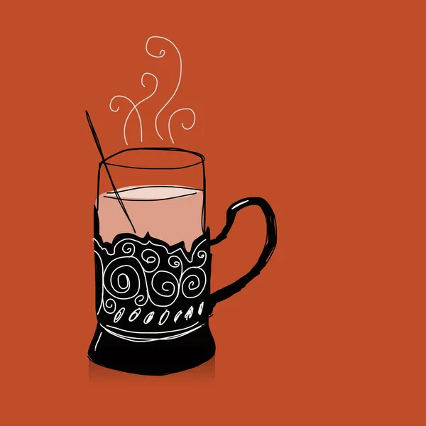 Tasse à thé vintage porte-verre, croquis pour votre design — Image vectorielle