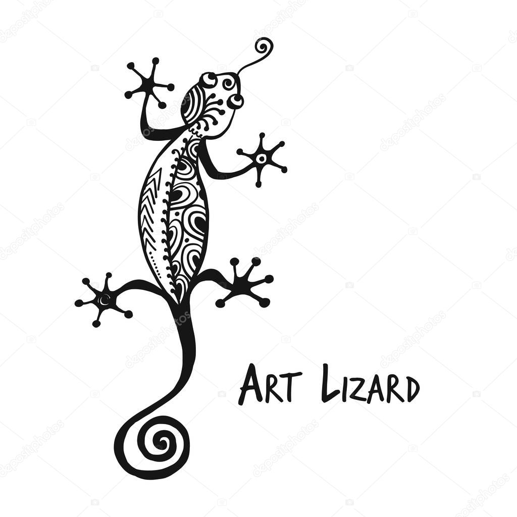 Ornate lizard black isolated on white for your design. Vector illustration