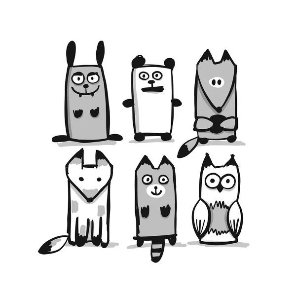 Coleção de personagens de animais da floresta, esboço para seu projeto — Vetor de Stock
