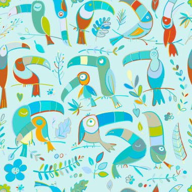 Tukanlar, cennet tropikal kuşları. Tasarımınız için kusursuz desen