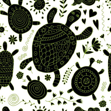 Komik aile, çocuklu kaplumbağa. Tasarımınız için kusursuz desen