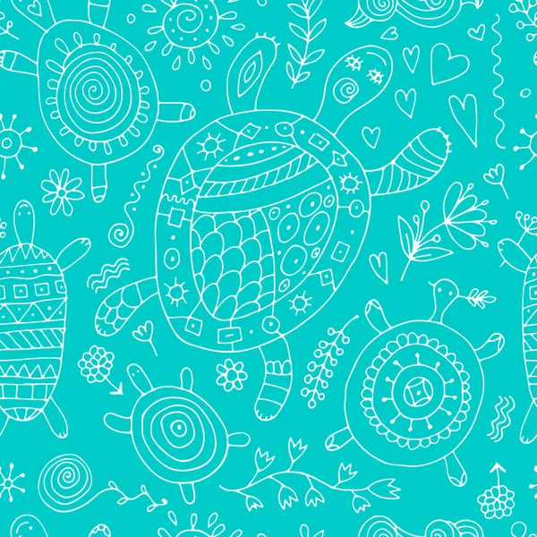 Funny family, turtle with chidren. Seamless pattern for your design — Stock Vector
