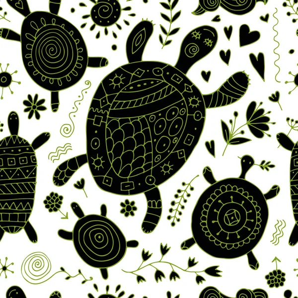 Komik aile, çocuklu kaplumbağa. Tasarımınız için kusursuz desen