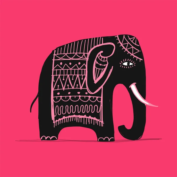 Cute elephant, sketch for your design — Stock Vector