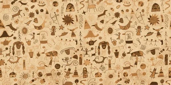 Fondo de pinturas rupestres, patrón sin costuras para su diseño — Archivo Imágenes Vectoriales