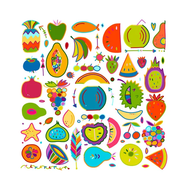 Fruits collection, creative background for your design — Stock Vector