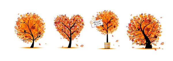 Tasarımınız için sonbahar ağaçları koleksiyonu. — Stok Vektör