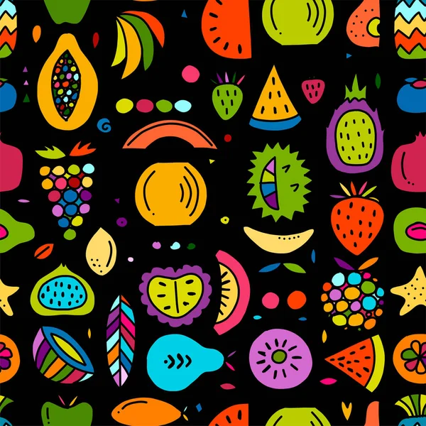 Colección de frutas, fondo creativo sin costuras para su diseño — Vector de stock