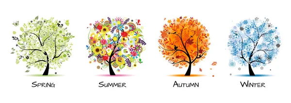 四季 - 春、夏、秋、冬します。あなたのデザインの美しい芸術の木 — ストックベクタ