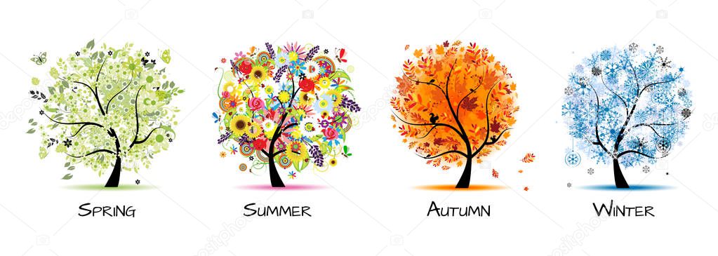 Four seasons - spring, summer, autumn, winter. Art tree beautiful for your design