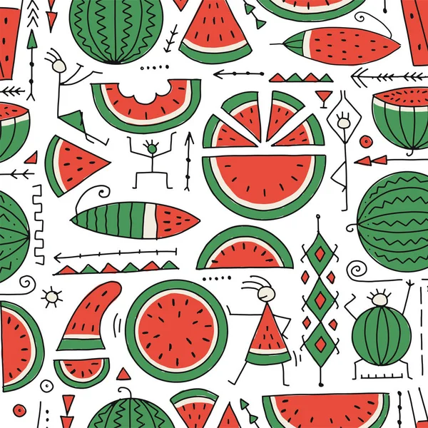 Wassermelonen-Kollektion, nahtloses Muster für Ihr Design — Stockvektor
