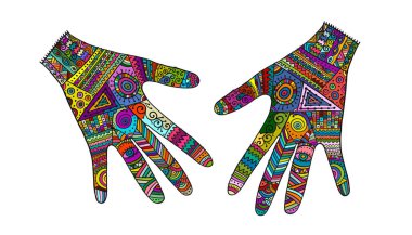 Süslü eller, boho tarzı. Tasarımınız için çizim