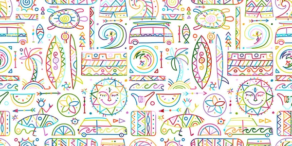 Surfing seamless pattern. Tribal elements for your design — Stock Vector