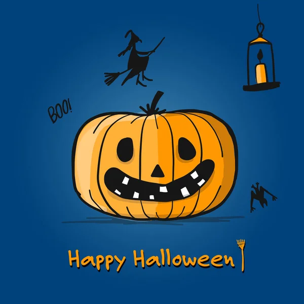 Happy halloween card, schizzo di zucca per il tuo design — Vettoriale Stock