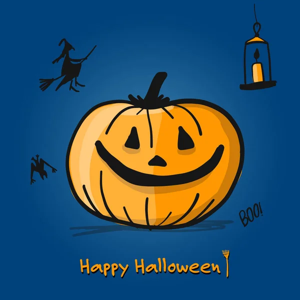 Happy halloween card, pumpkin sketch for your design — Stock Vector
