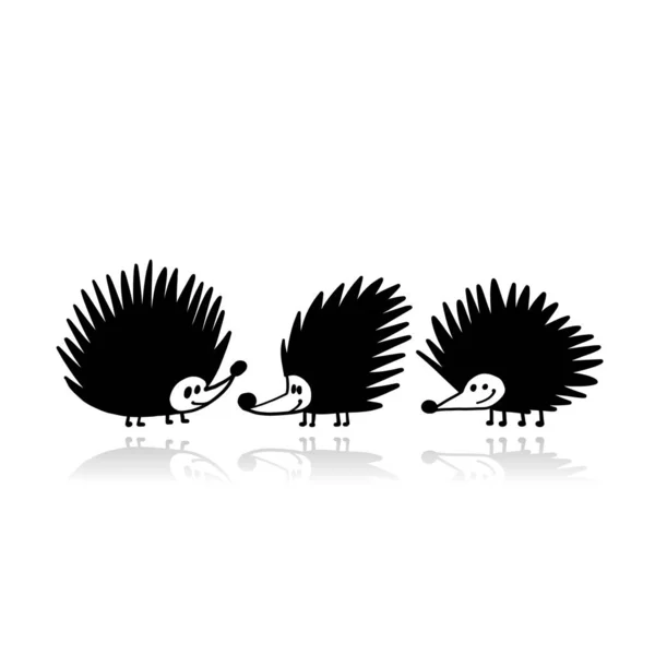Funny hedgehog, black silhouette for your design — Stock Vector