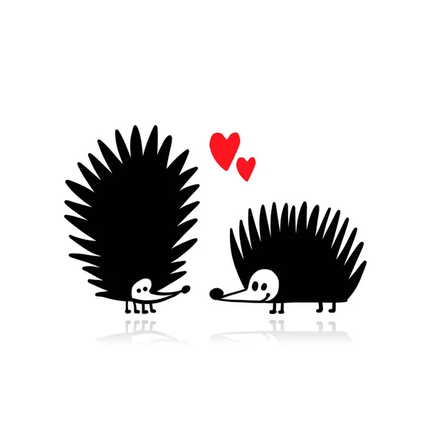 Grappige egels in liefde, zwarte silhouet voor uw ontwerp — Stockvector
