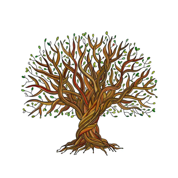 Árbol grande con raíces para su diseño — Vector de stock