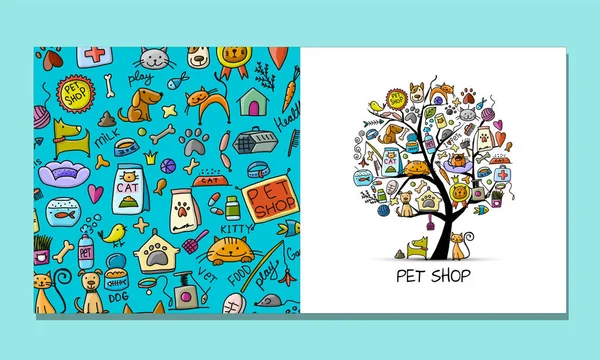 Tienda de mascotas, diseño de tarjetas de felicitación — Vector de stock