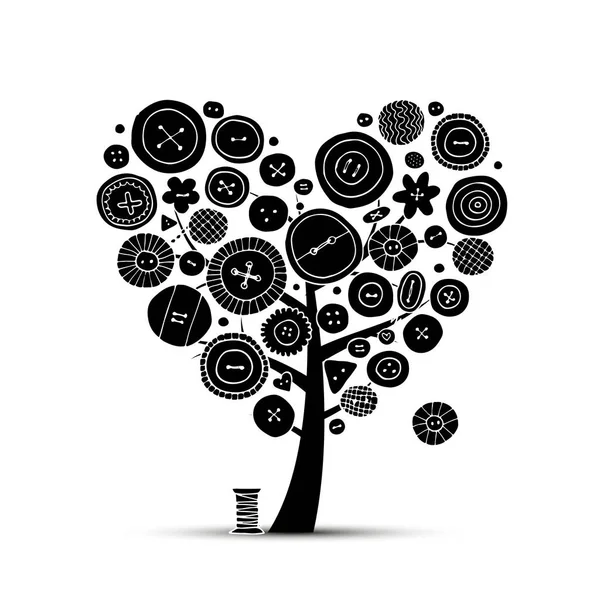 Sew with love, tree with buttons. Sketch for your design — Stock Vector
