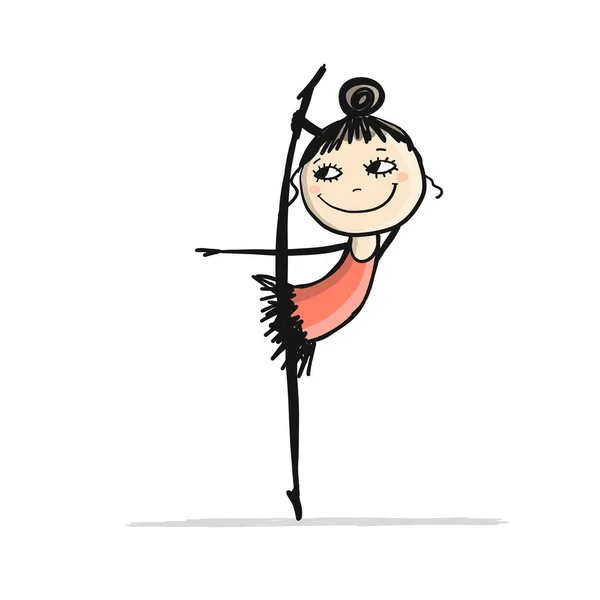 Gimnasia rítmica. Linda chica, boceto para su diseño — Vector de stock