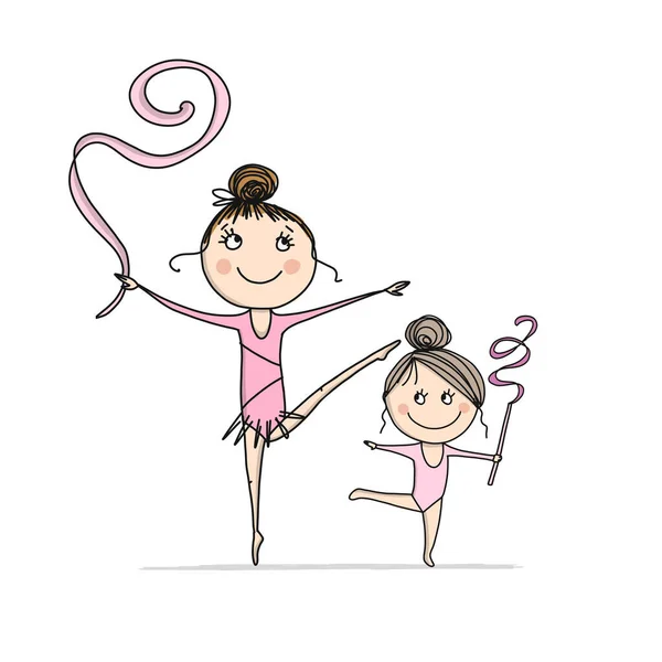 Rittmik jimnastik. Sevimli kızlar, tasarım için kroki — Stok Vektör