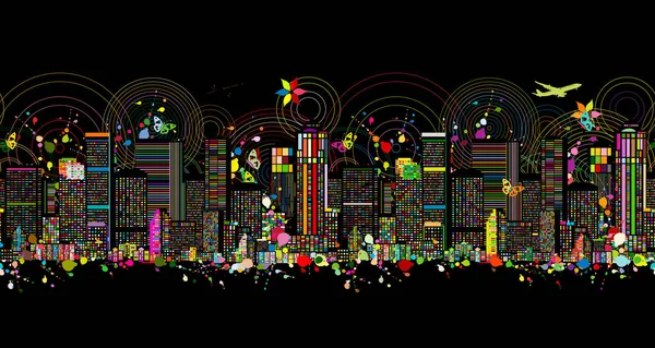 Metropolis noite colorida, padrão sem costura para o seu projeto — Vetor de Stock