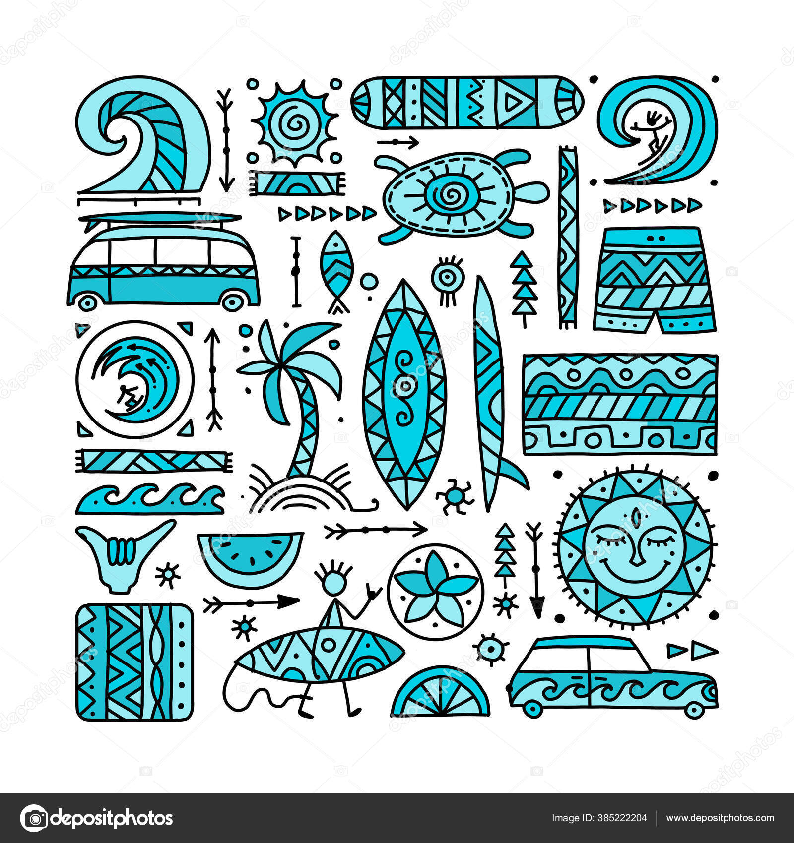 Surfing background. Tribal elements for your design Stock Vector Image