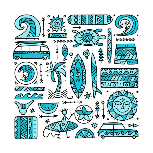 Surfeando fondo. Elementos tribales para su diseño — Archivo Imágenes Vectoriales