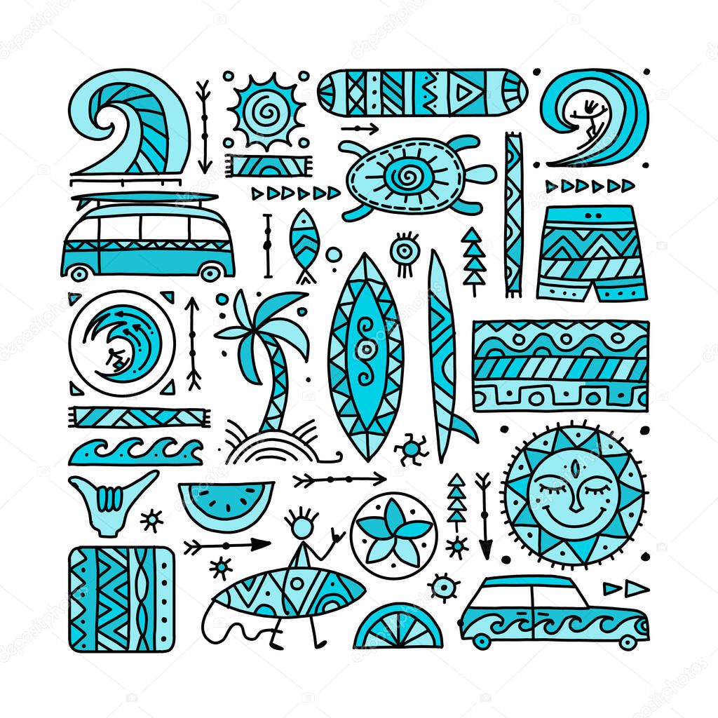 Surfing background. Tribal elements for your design. Vector illustration