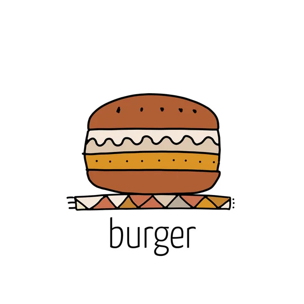 Burger, schets eenvoudige stijl. fast food design icoon voor print, web of mobiele app — Stockvector