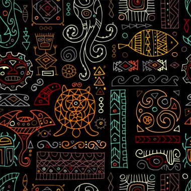 Tasarımınız için el yapımı etnik bir süs. Polinezya tarzı, kusursuz desen