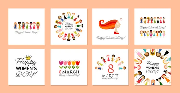 Internationaler Frauentag. Grußkarten-Kollektion für Ihr Design — Stockvektor