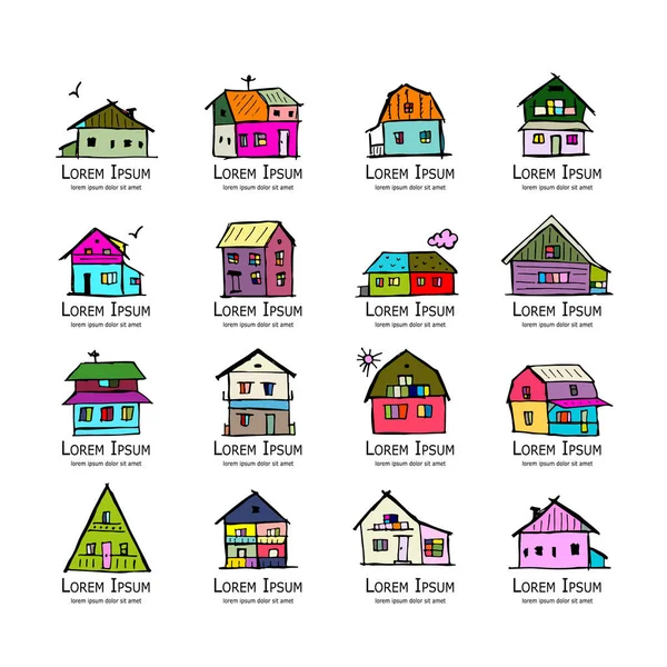 Art houses collection, sketch for your design — Stock Vector